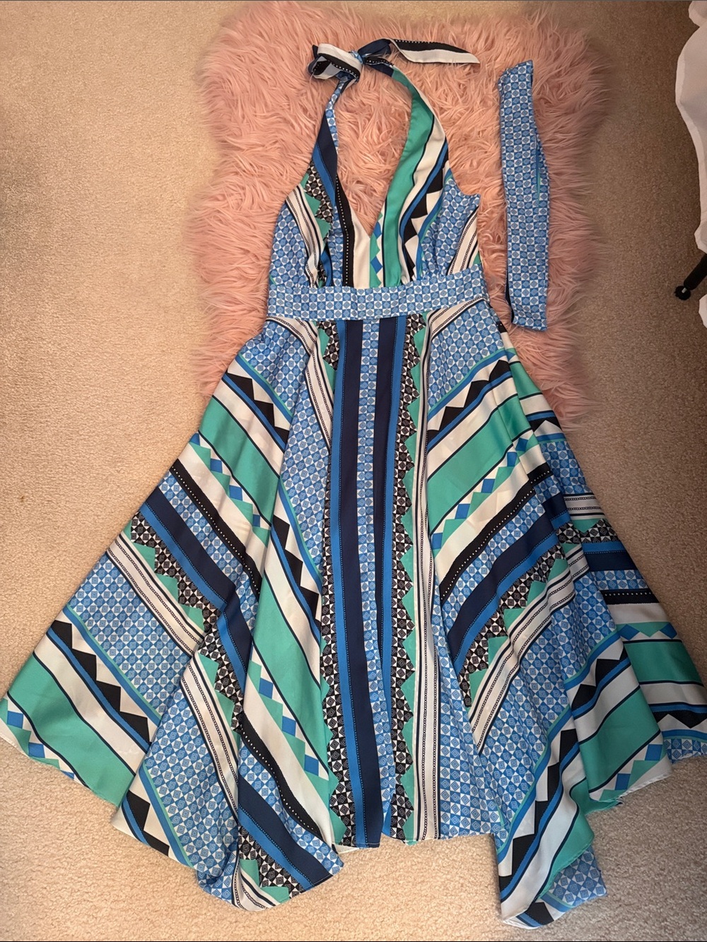 Victoria's Secret Blue & Teal Striped Halter Dress